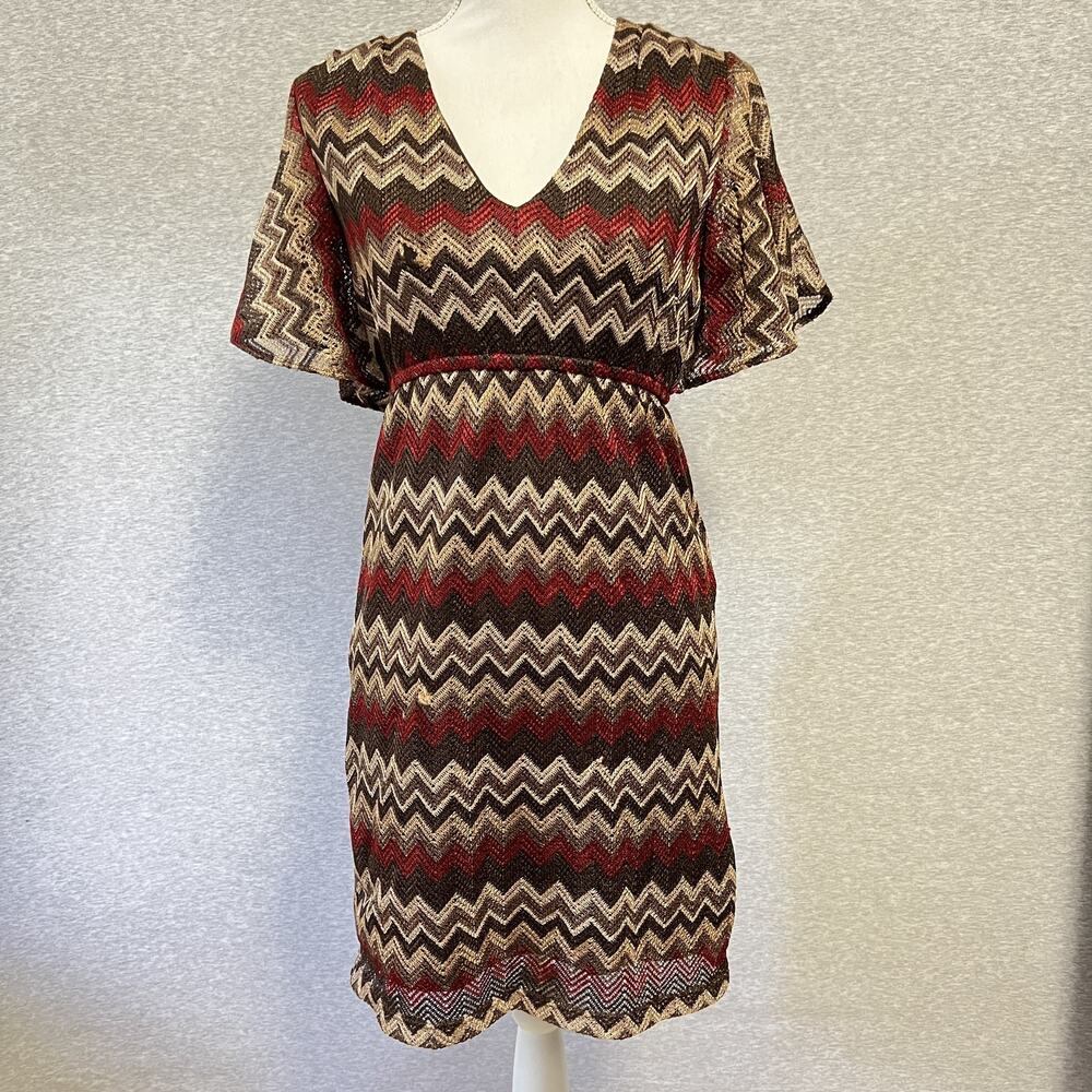 Judith‎ March Crochet Dress Womens Small Chevron Lined Boho Retro 70s Style